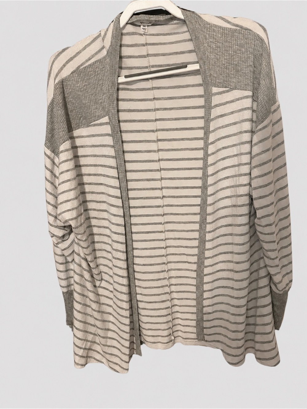 Eyeshadow Gray & White Striped Cardigan – Size 2X